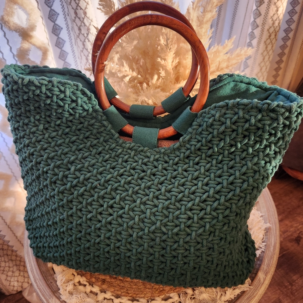 Circus by Sam Edelman Macrame Satchel Bag Shopper Market Tote Green